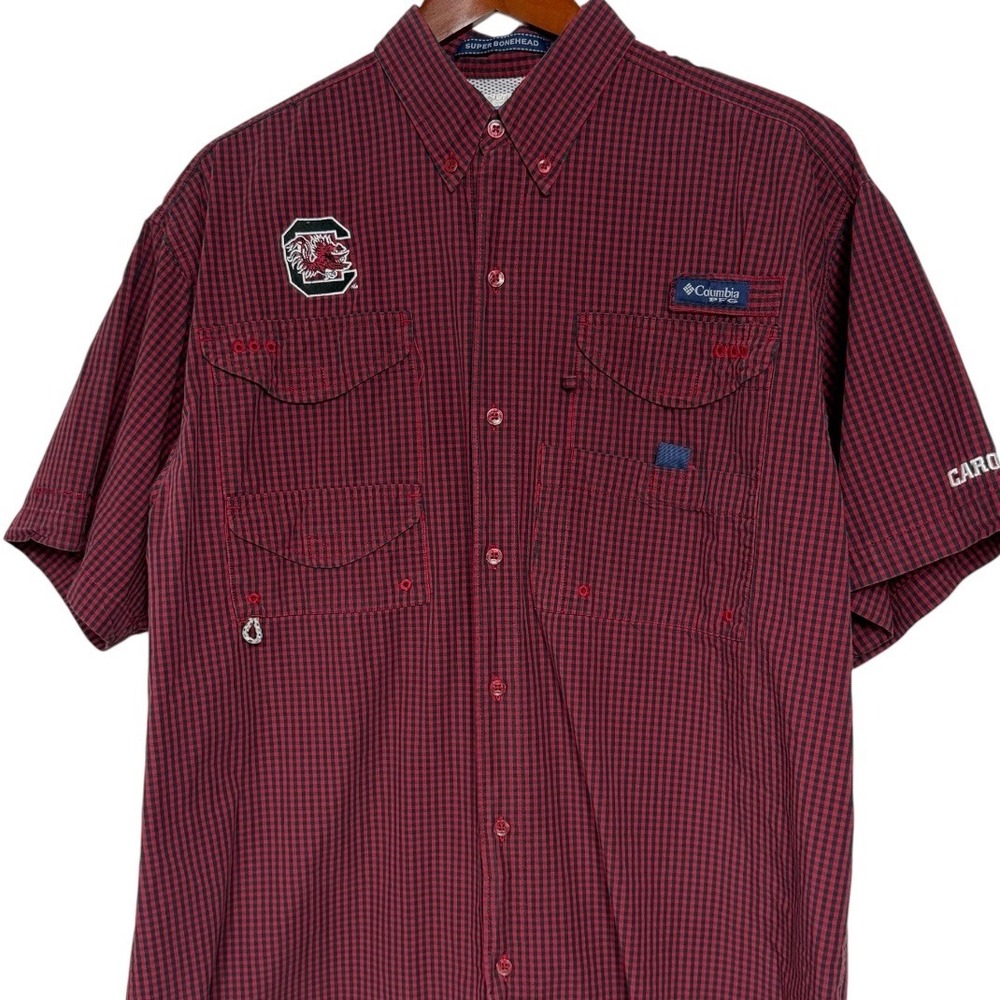 Columbia PFG Super Bonehead Shirt Mens Medium SC Gamecocks Red Gingham Fishing